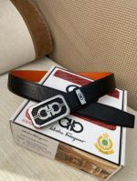 1:1 Ferragamo Black Leather Belt  with Silver  Logo buckle Octagon Buckle 3.8cm